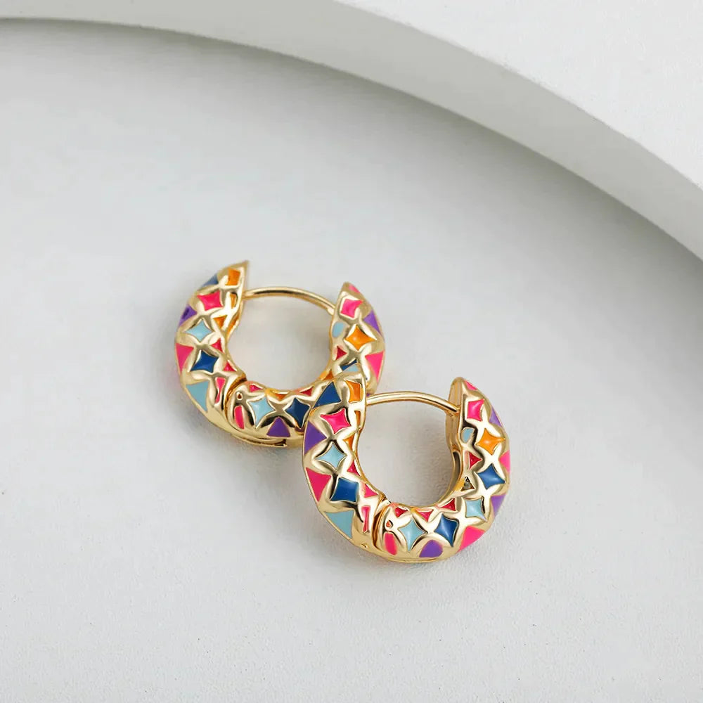 JuliaFashion - 2024 Vintage Gold Color Enamel Hoop Earring