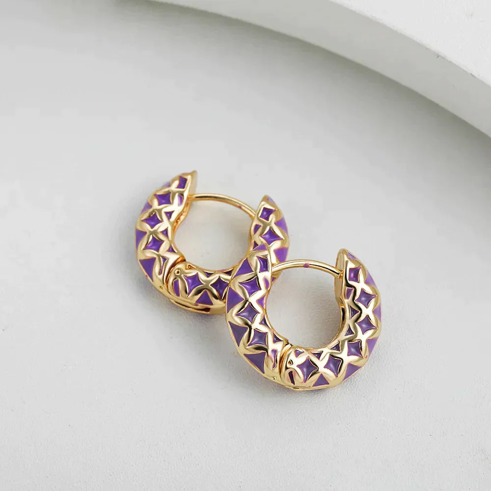 JuliaFashion - 2024 Vintage Gold Color Enamel Hoop Earring