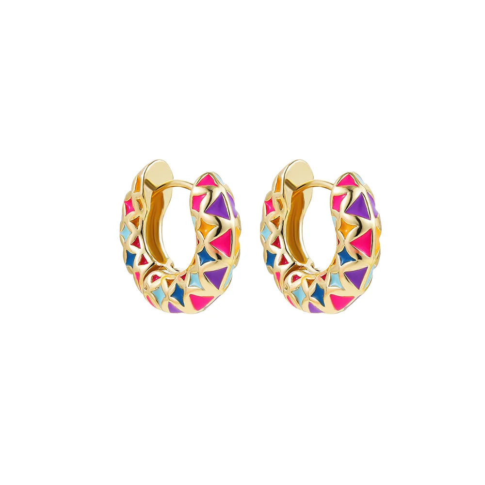 JuliaFashion - 2024 Vintage Gold Color Enamel Hoop Earring