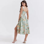Cottagecore Floral Corset Midi Dress