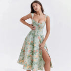 Cottagecore Floral Corset Midi Dress