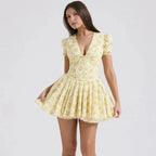 Cottagecore Floral Plunge Neck Mini Dress