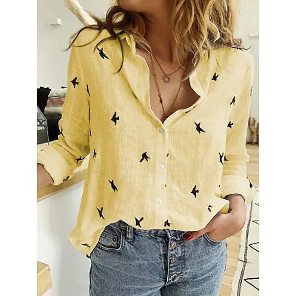 JuliaFashion - 2024 Vintage Flower Print Linen Shirt