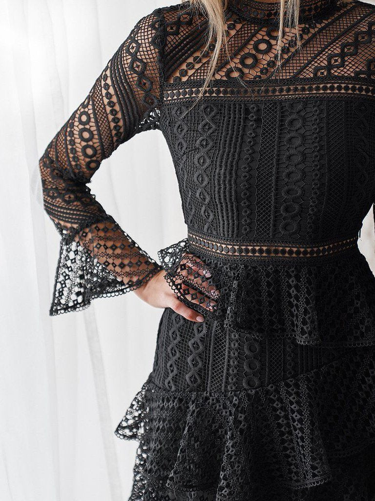 JuliaFashion-2024 Lace Ruffled Mini Dress