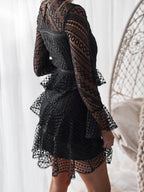 JuliaFashion-2024 Lace Ruffled Mini Dress
