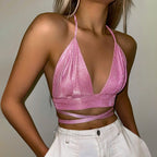 JuliaFashion - Shiny Halter Corset Cami Tops