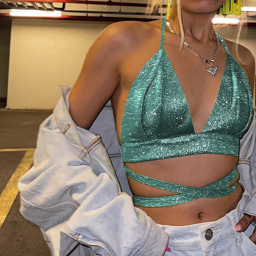 JuliaFashion - Shiny Halter Corset Cami Tops