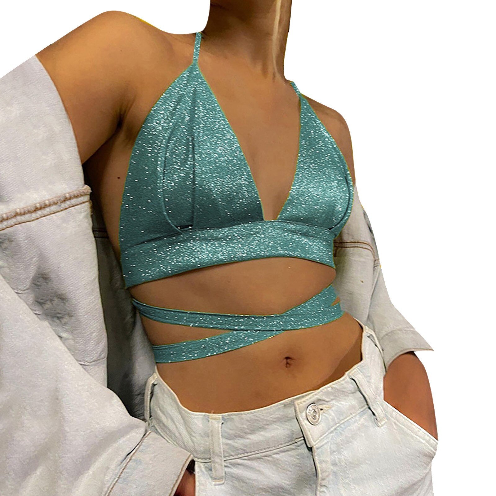 JuliaFashion - Shiny Halter Corset Cami Tops