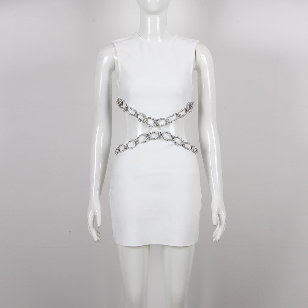 JuliaFashion - Sexy Backless Diamond Luxury Tight Mini Cut-Out Dress