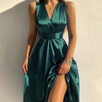 JuliaFashion-Deep V-Neck Split Streetwear Vestido