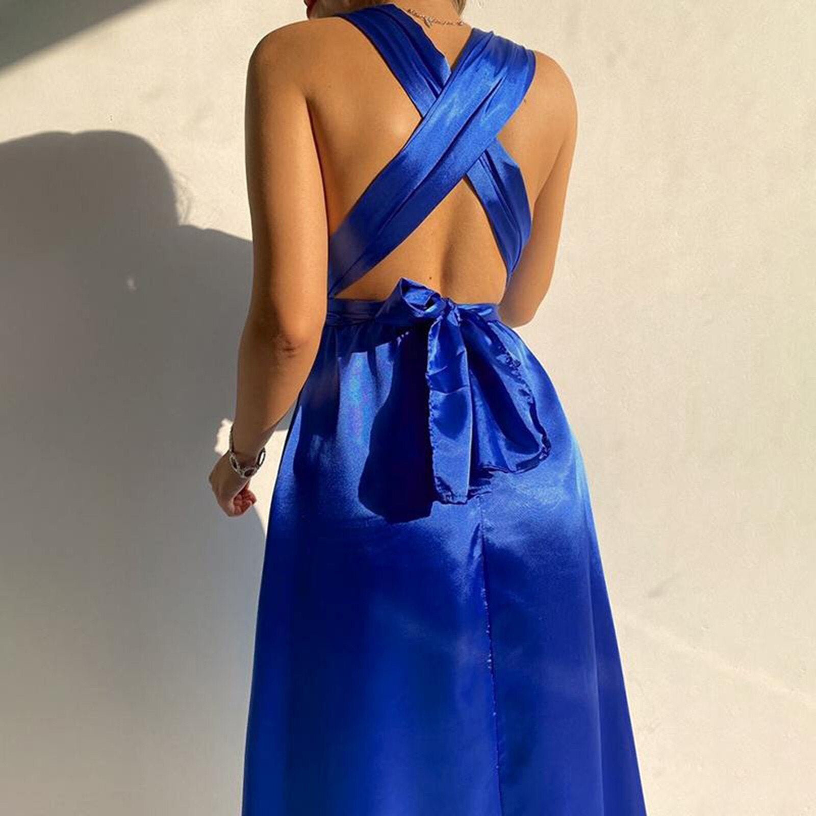 JuliaFashion-Deep V-Neck Split Streetwear Vestido