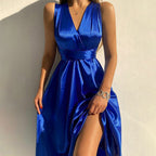 JuliaFashion-Deep V-Neck Split Streetwear Vestido