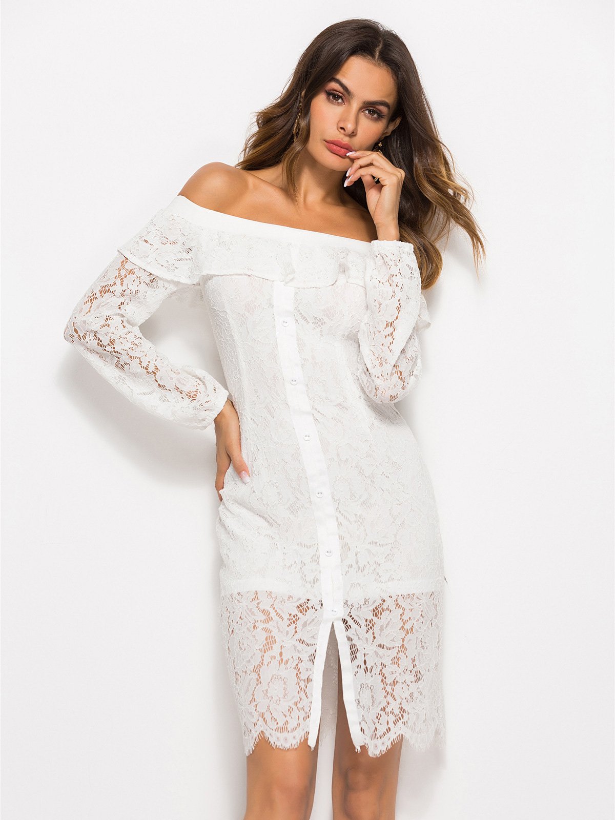 JuliaFashion-Dream Girl Off-The-Shoulder Lace Dress