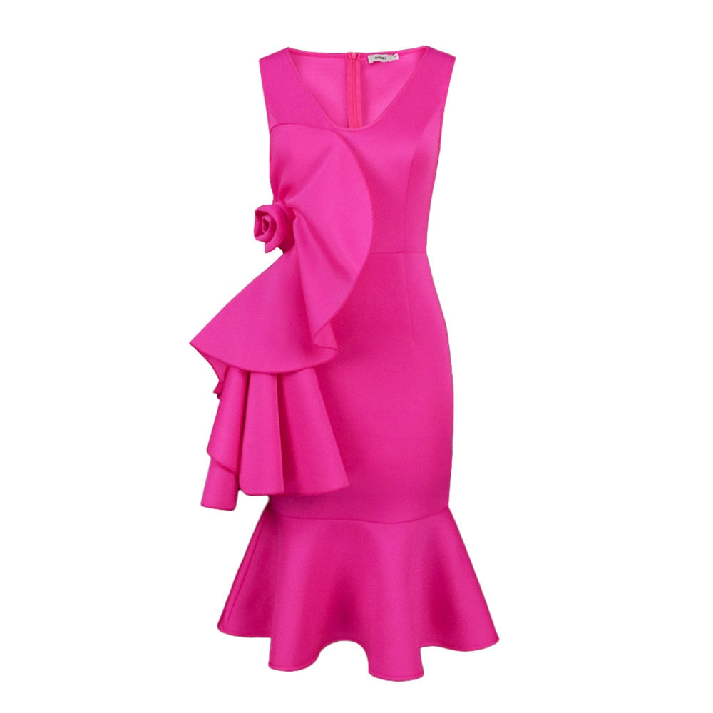 JuliaFashion - 2024 Sleeveless Rose Ruffle Irregular Party Dress