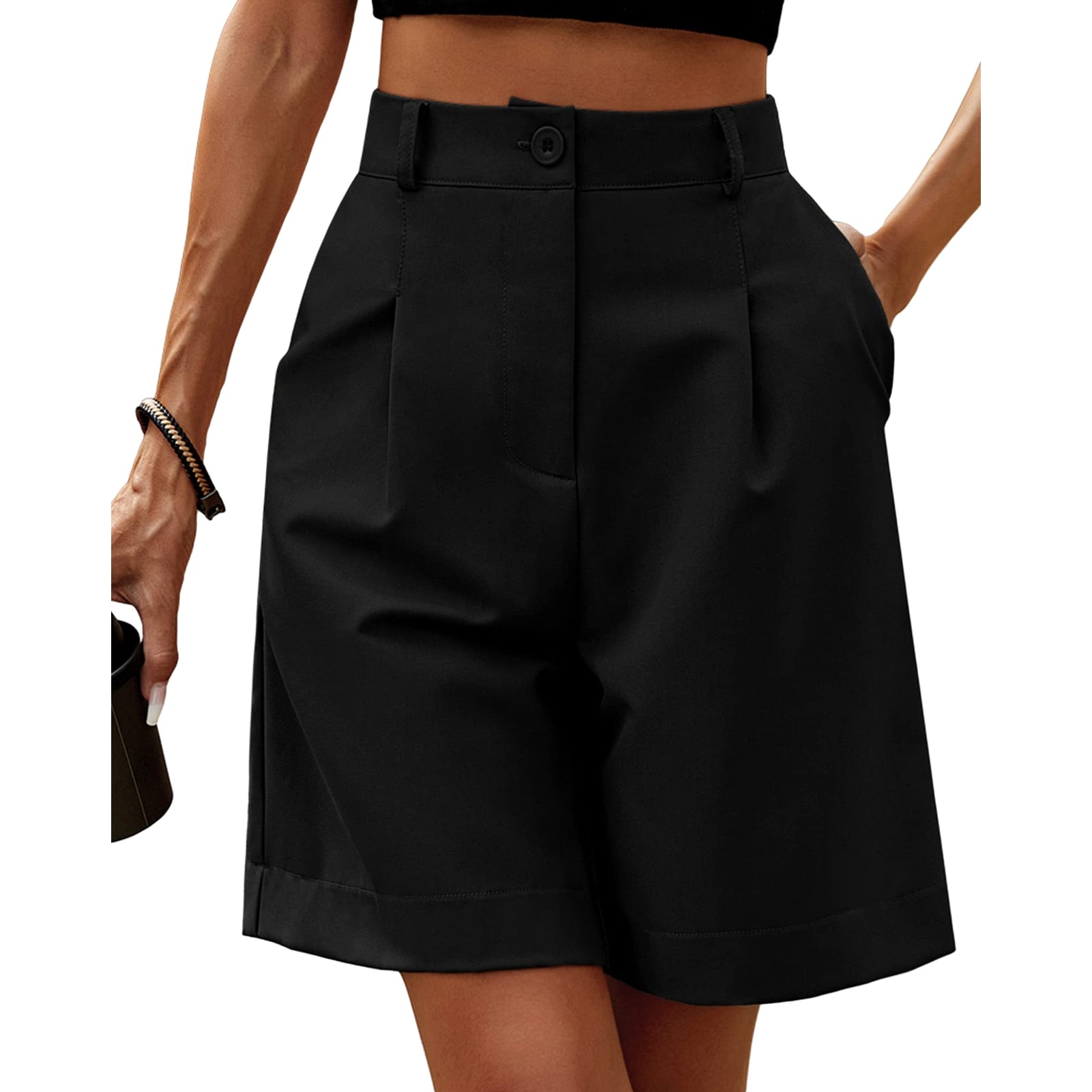 JuliaFashion - Wide-Leg Ladies Shorts Elastic Waist Knee-Length Short