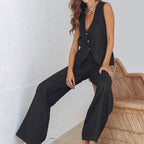 JuliaFashion - Sexy Black Flare Leggings Set