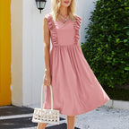 JuliaFashion - Sleeveless Ruffle Pleated Slim Office Boho Dress