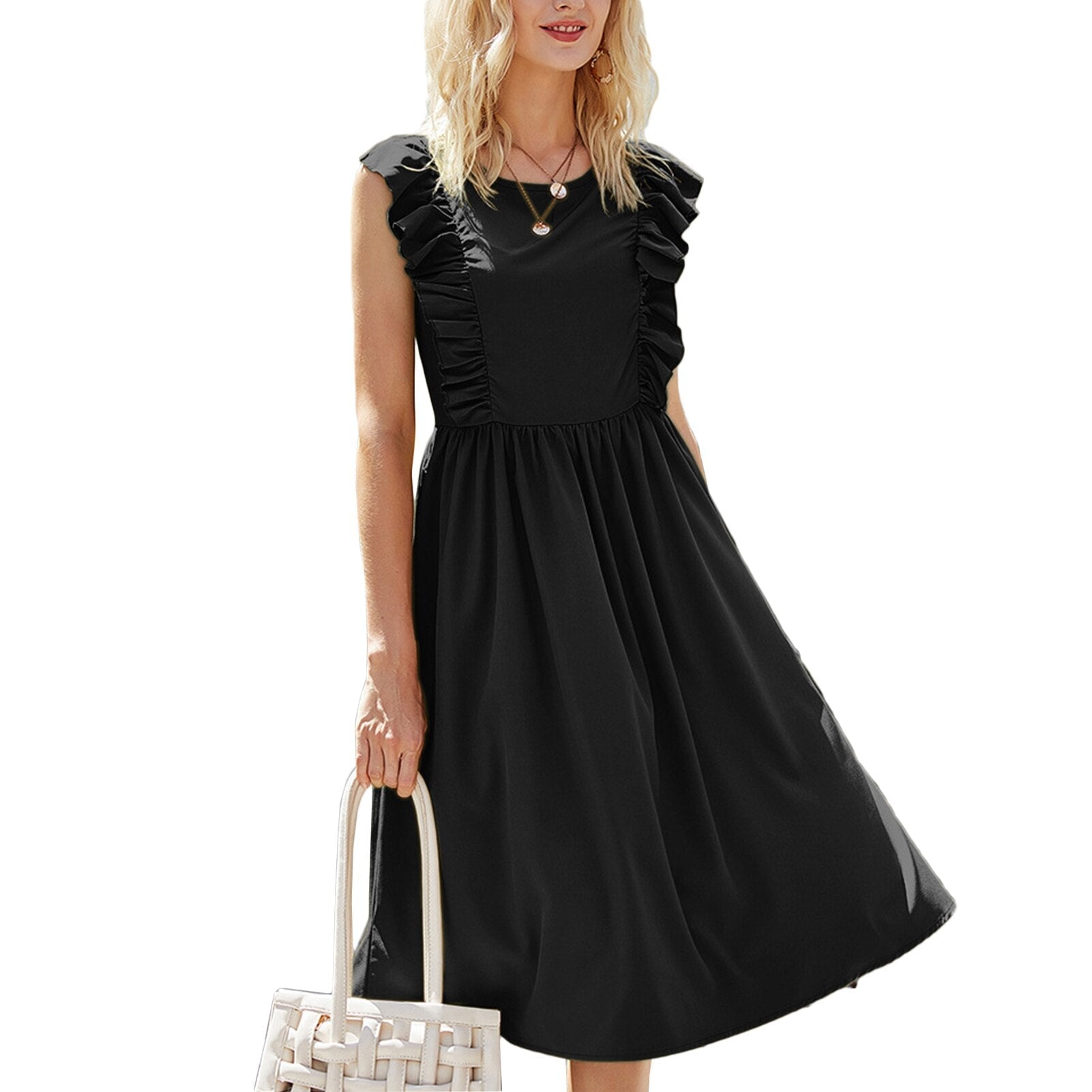 JuliaFashion - Sleeveless Ruffle Pleated Slim Office Boho Dress