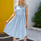 JuliaFashion - Sleeveless Ruffle Pleated Slim Office Boho Dress