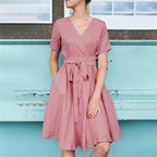 JuliaFashion-Lace-Up Casual Work Midi Dress