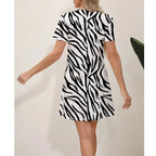 Julia Fashion - Slim Fit Short Sleeve Round Neck Flower Mini Dress