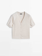 Commuter Style Crocheted V-neck Short Cardigan