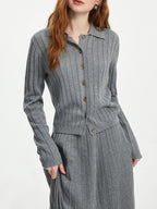 Wool Gray Pure White Knit Set Autumn Winter Pleated Skirt Cardigan