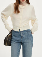 Short Round Neck Single Breasted Black Knitted Cardigan