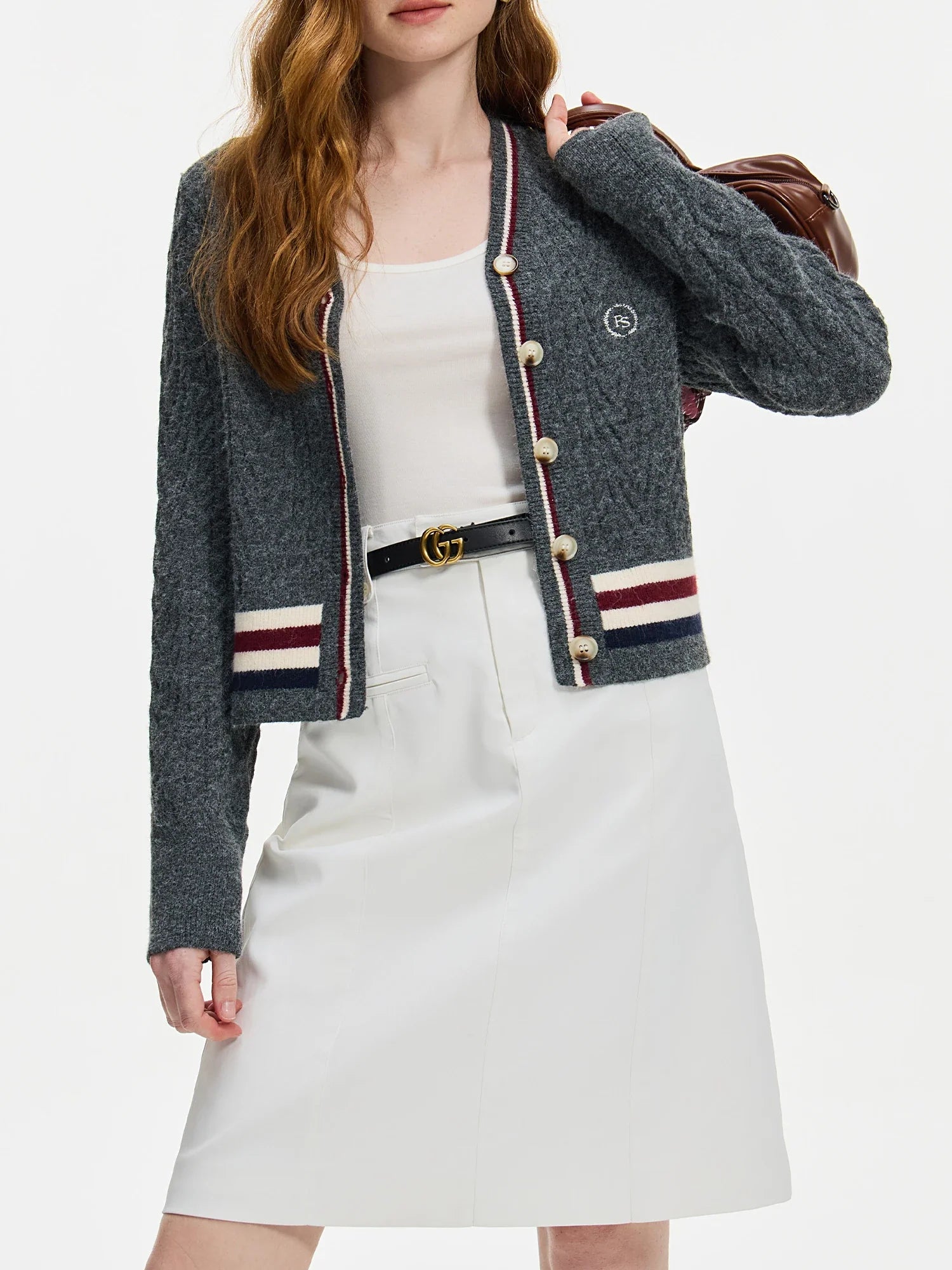 Commuter V-neck Collision Color Knit Cardigan