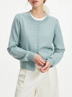 Pearl Button Long-sleeved Elegant Versatile Round Neck Cardigan