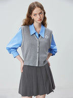 Simple Style All-match Gray Knitted Coat Vests Cardigan