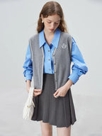 Simple Style All-match Gray Knitted Coat Vests Cardigan