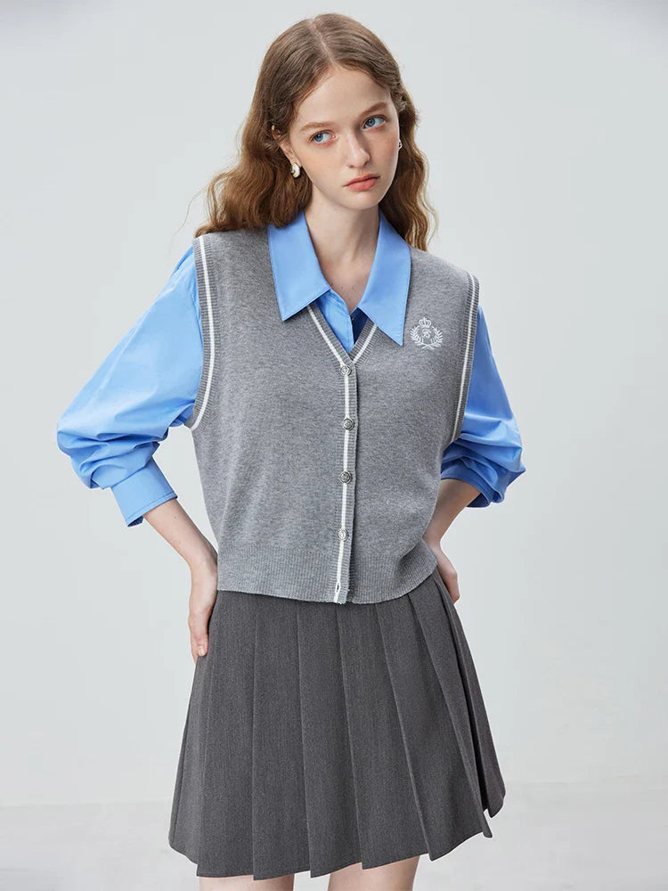 Simple Style All-match Gray Knitted Coat Vests Cardigan