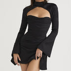 JuliaFashion - Sexy Low-Cut Backless Halter Cutout Dress