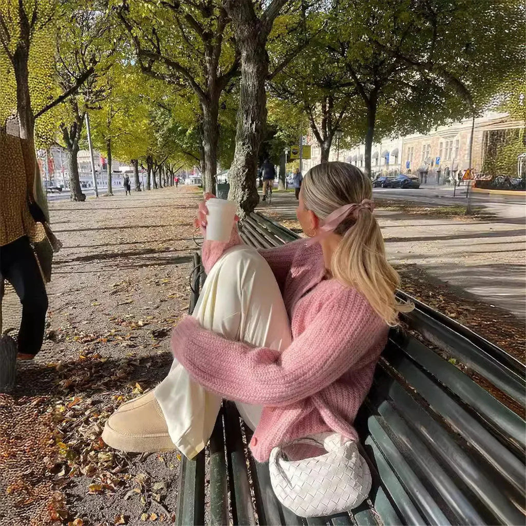 Luxury Designer Vintage Preppy Long Sleeve Slim Fall Knit Cardigan