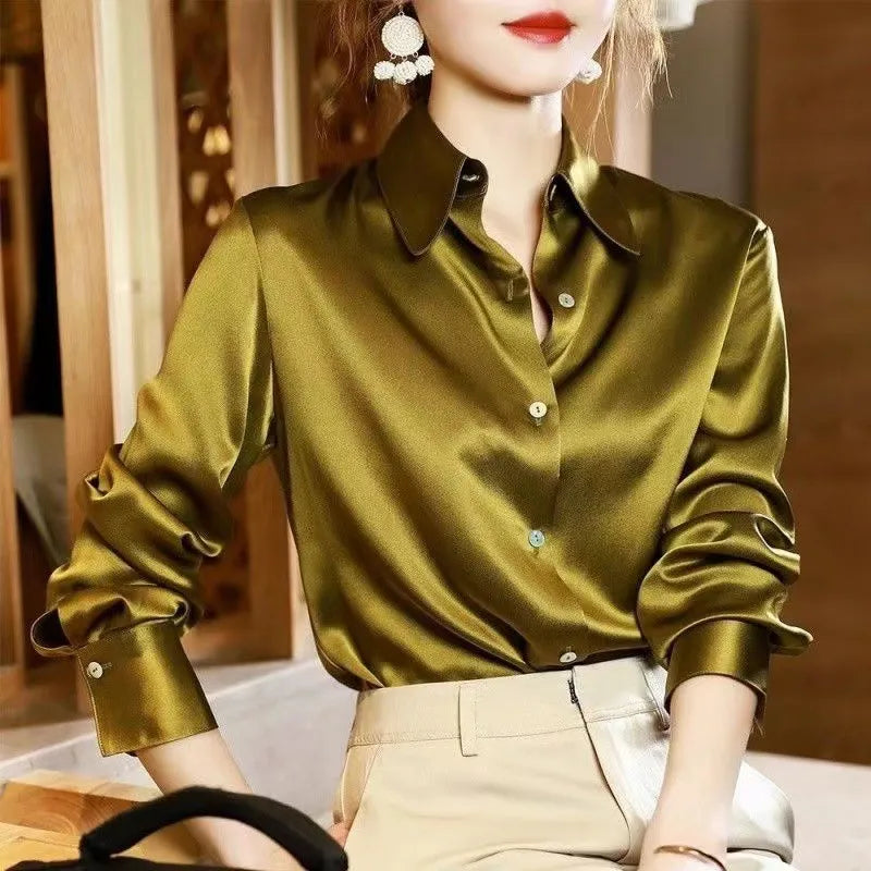 JuliaFashion - 2024 Vintage Silk Satin Blouse