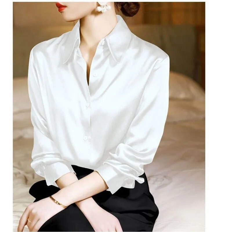 JuliaFashion - 2024 Vintage Silk Satin Blouse