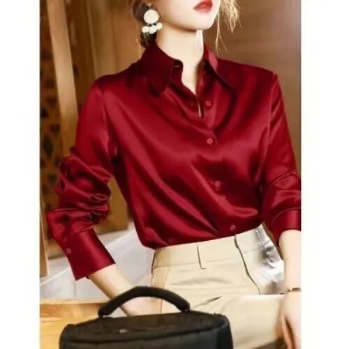 JuliaFashion - 2024 Vintage Silk Satin Blouse