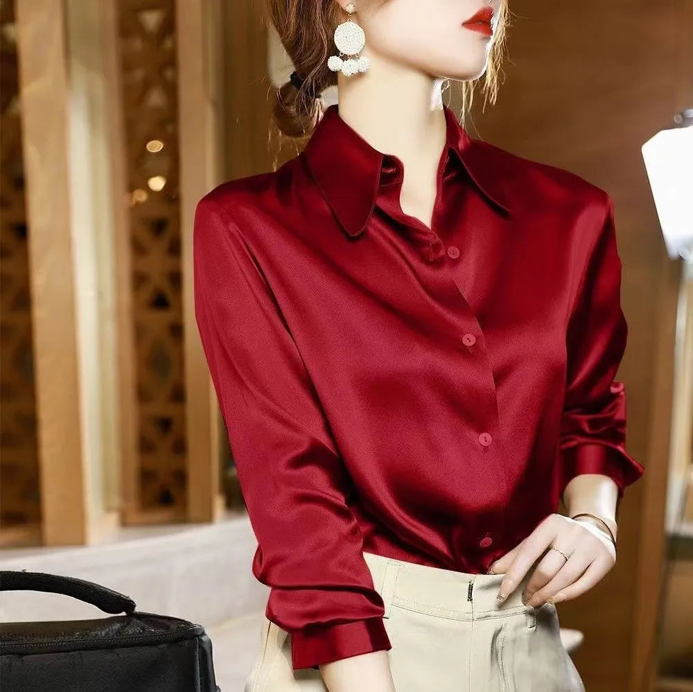 JuliaFashion - 2024 Vintage Silk Satin Blouse