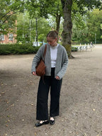 Classic Grey Round Neck Casual Snap Button Long Sleeve Cardigan