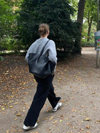 Classic Grey Round Neck Casual Snap Button Long Sleeve Cardigan