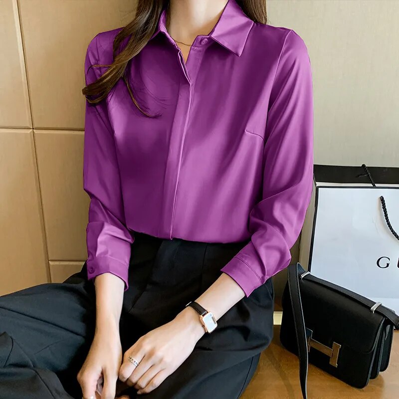 JuliaFashion - 2024 Vintage Silk Office Lady Blouses