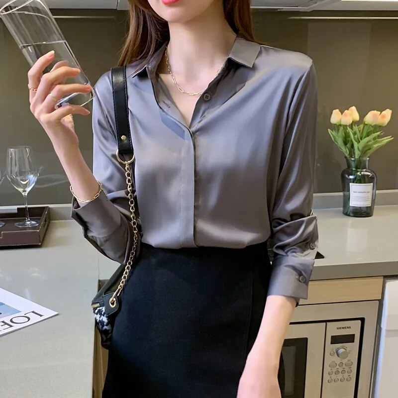 JuliaFashion - 2024 Vintage Silk Office Lady Blouses