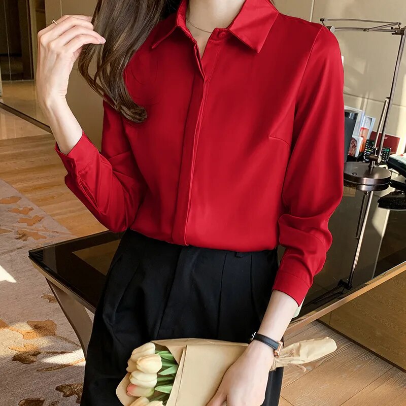 JuliaFashion - 2024 Vintage Silk Office Lady Blouses