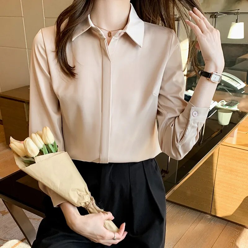 JuliaFashion - 2024 Vintage Silk Office Lady Blouses