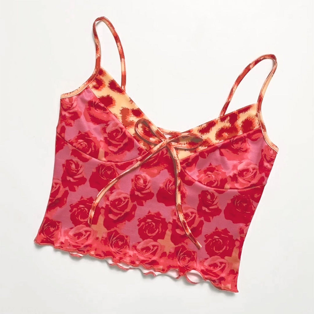 JuliaFashion - Rose Print V-Neck Cami Tops