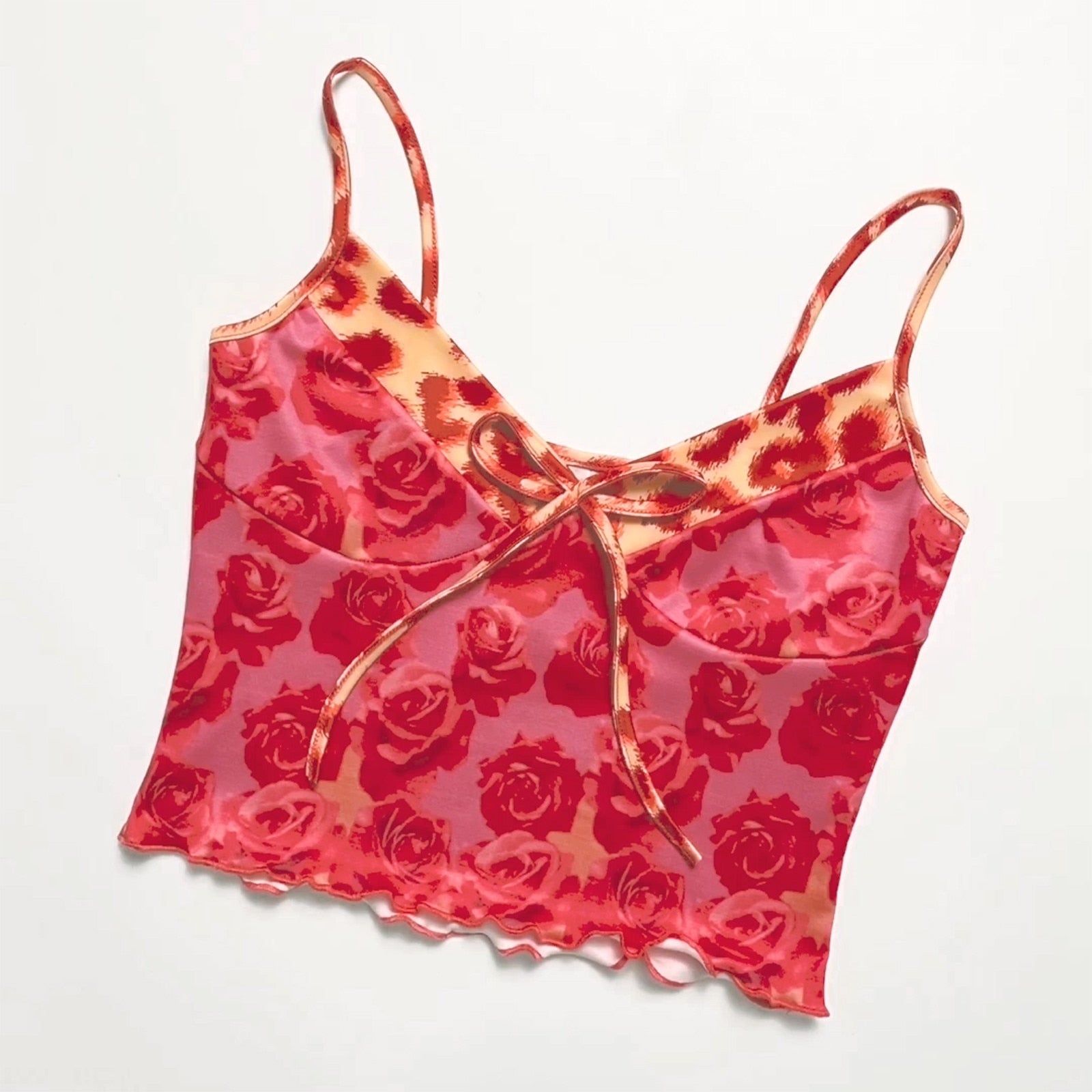 JuliaFashion - Rose Print V-Neck Cami Tops