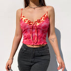 JuliaFashion - Rose Print V-Neck Cami Tops