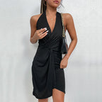 JuliaFashion-Fashion Summer Pleated Bodycon Knee Length Halter Dress