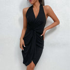 JuliaFashion-Fashion Summer Pleated Bodycon Knee Length Halter Dress